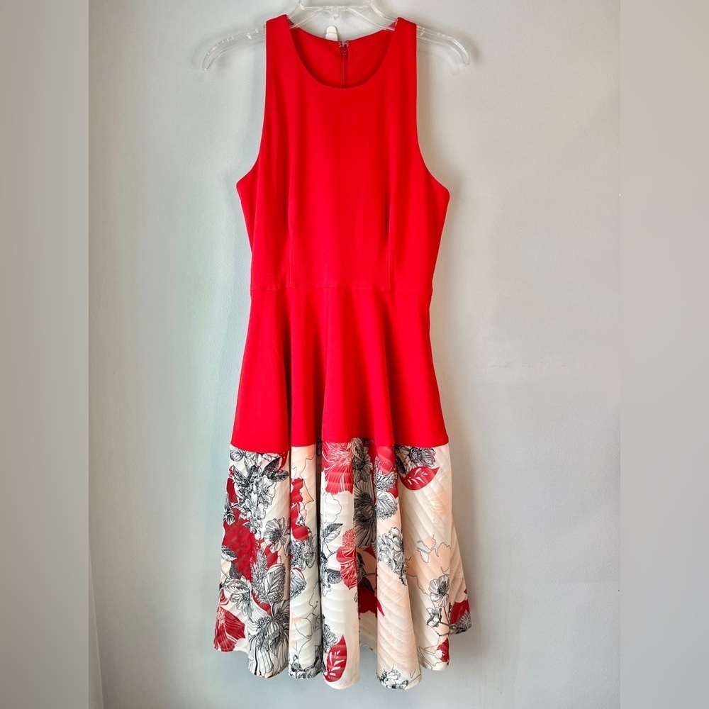 Hutch Red Colorblock Floral Sleeveless A-Line Cocktail Dress